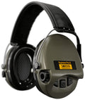 Sordin Supreme Pro-X Electronic Ear Muffs - Premium Olive Drab w/ Leather Headband & Gel Ear Pads - Active Hearing Protection & Enhancement (75302-X/L-G-S)