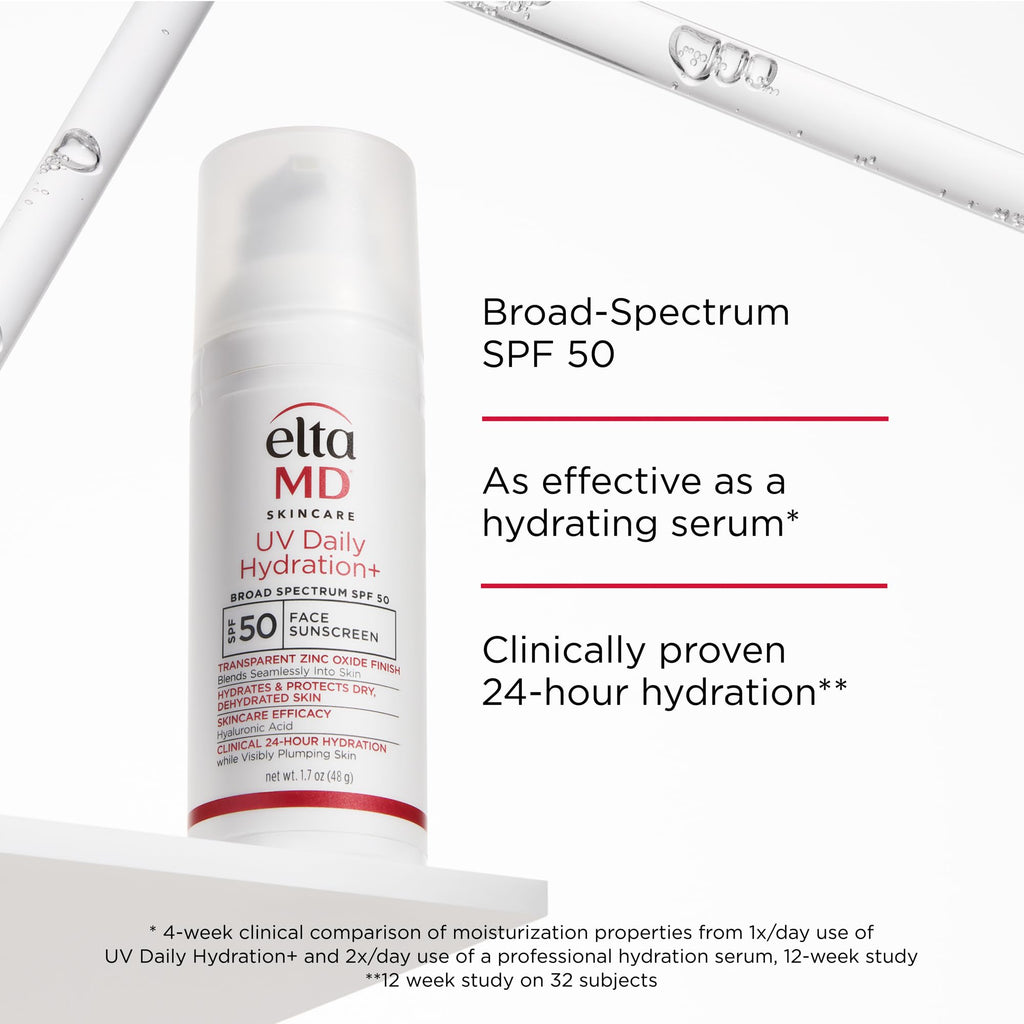EltaMD UV Daily Hydration+ SPF 50 – Lightweight Sunscreen for Advanced Sun Protection & Skin Hydration.