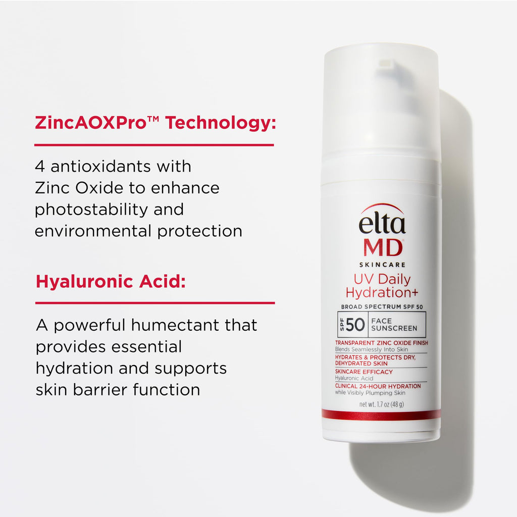 EltaMD UV Daily Hydration+ SPF 50 – Lightweight Sunscreen for Advanced Sun Protection & Skin Hydration.